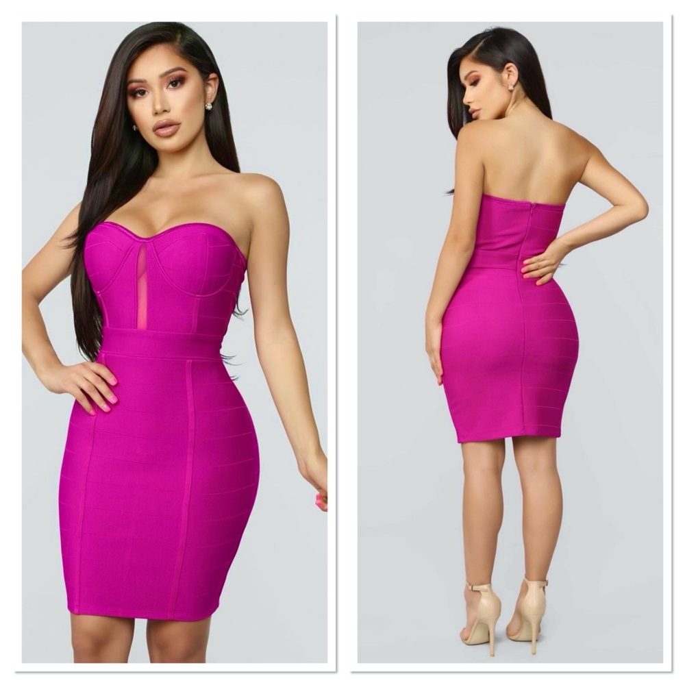 FASHION NOVA Sexy Magenta Strapless Bustier top Bandage Dress Size M NWT